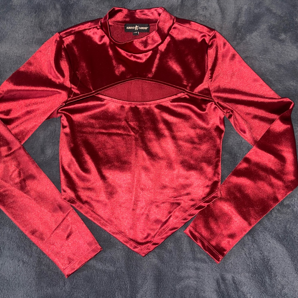 Satin Long Sleeve Crop Top Brand: Almost Famous Size: Medium Color: Red